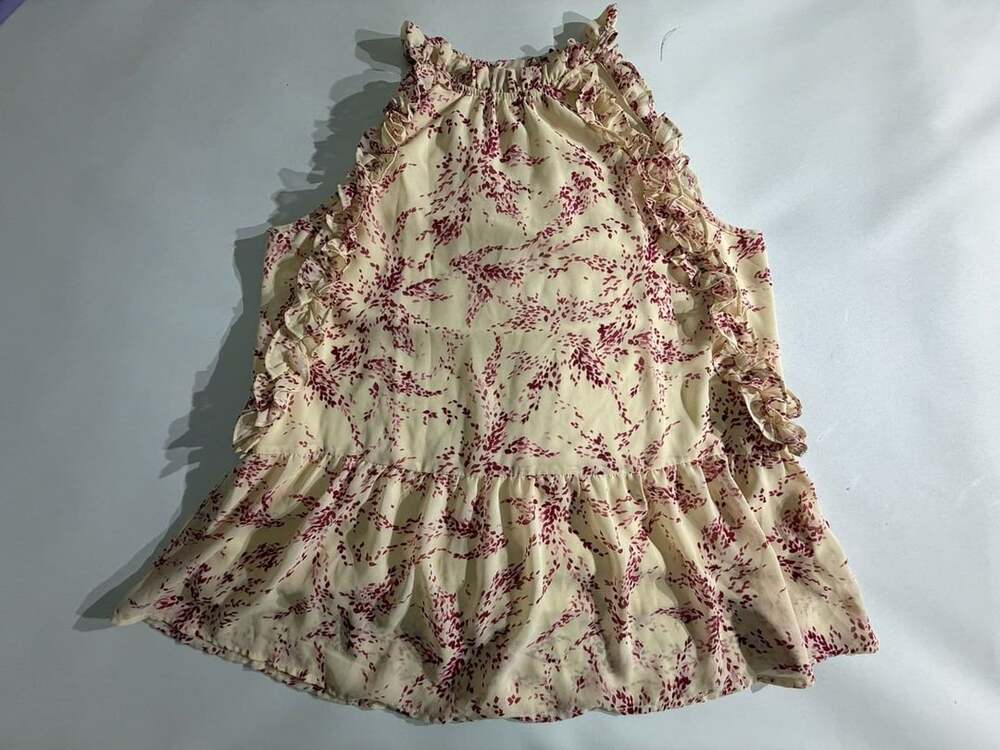 Entro Floral Sleeveless Ruffle Tiered Blouse Cream Red Womens L